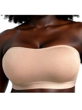 Strapless Plus Size Comfortable Wireless Hook-Side Closure Silicone Bra-Tan NWOT